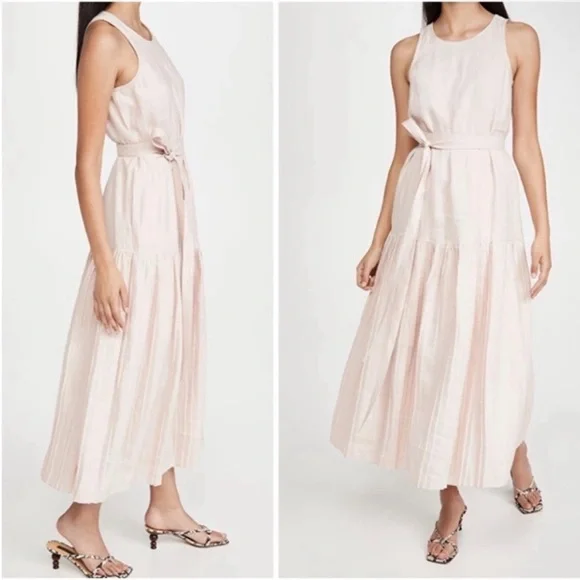 Rebecca Taylor belted pleated linen dress light pink preppy medium M